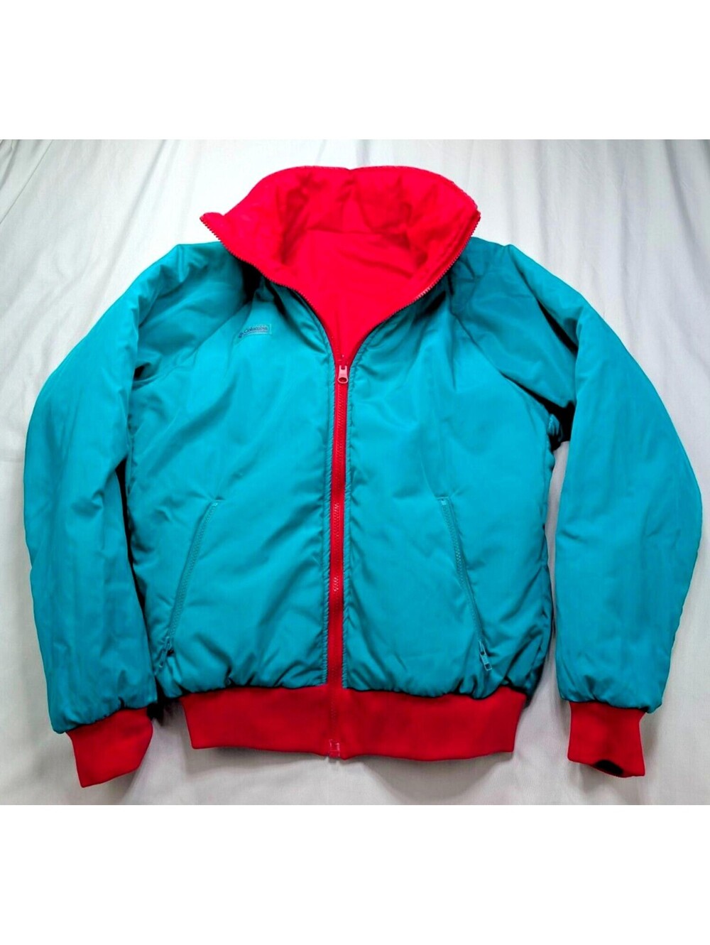 Vintage Columbia Reversible Double-Sided Full-Zip Bomber Jacket Mens M Red Green